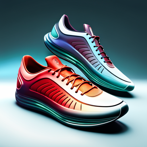 Sneakers with vibrant colors and futuristic elements.